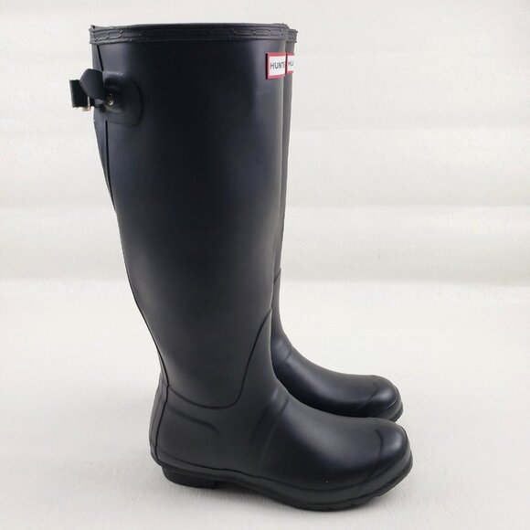 Hunter Original Tall Rain Boot Womens 8 Black Pull On Waterproof Adjustable Back - Picture 3 of 16